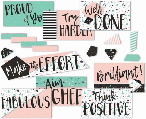 Eureka Pink and Green Confetti Pattern Motivational Bulletin Board Set and Classroom Decorations for Teachers, 44pcs...