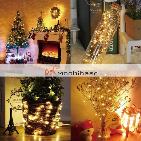 Moobibear Waterproof Fairy String Lights Plug in with 24 Keys Remote, 33ft 100LEDs Warm White Dimmable Starry Copper Wire Light for Indoor & Outdo...