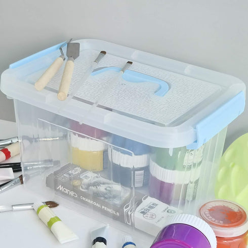 Hespama 2 Pack Lidded Storage Bin, Plastic Latching Container Box with Handle, 12 Quart & 6 Quart...