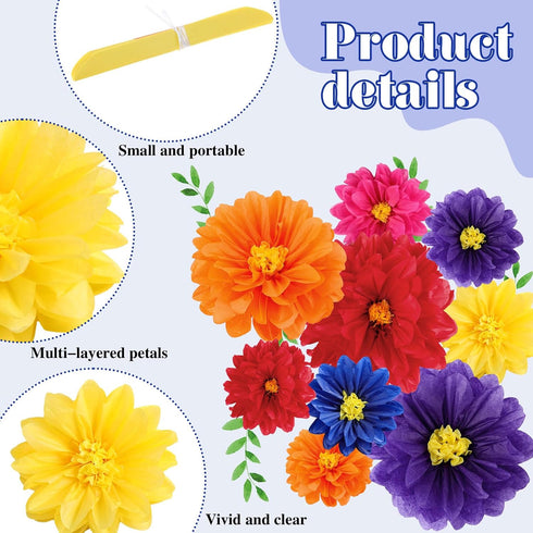 Geyee 18 Pcs Mexican Paper Flowers Colorful Fiesta Tissue Paper Flowers Pom Poms Mexican Carnival Paper Flowers for Floral Party Backdrop Wedding ...