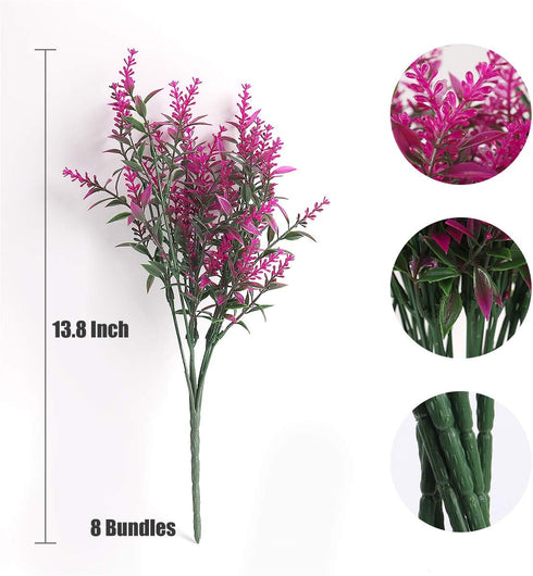 RECUTMS 8 Bundles Artificial Flowers Fake Outdoor Plants Faux Lavender Flower Plastic Shrubs Faux Flowers Fake Ferns Winter Artificial Fowers for ...