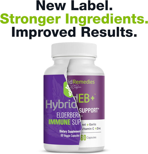 HybridEB Sambucus Elderberry Immune Support with Vitamin C, Zinc, Vitamin D3 - Antioxidant & Immunity Supplement, 1 Month Supply - 9 in 1 Black El...