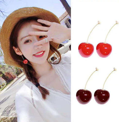 Cherry Earrings for Women 3D Red Crystal Simulation Cherry Drop Earrings Sweet and Lovely Light Weight Fruit Earrings Tassel Earrings Jewelry Gift...