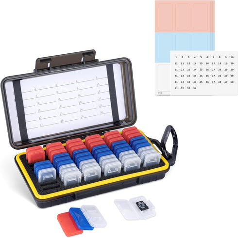 Dual Protect Micro SD Card Case with 54 PCS Clear Memory Card Holders for 54 TF MSD Cards Storage, Water-Resistant Anti-Shock MicroSD MicroSDHC Mi...