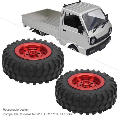 55mm/2.2in 1/10 Scale Rubber Tires & Wheel Rims AntiSkid Fit for D12 Model Parts (Red R)...