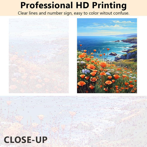 TUMOVO Paint by Number for Adults Flowers Sea Landscape Paint-by-Number Kits Poppies Ocean Kids Adult Paint by Number Sea View DIY Painting by Num...