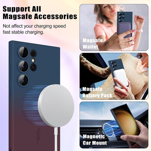 for Samsung Galaxy S23 Ultra 5G Magnetic Case, Luxury Cute Soft Liquid Silicone Case Bumper Anti-Scratch Shockproof Full Camera Protector Multicol...