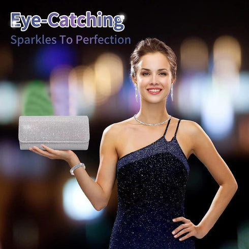 4 Pieces Women Rhinestone Evening Clutch Bag Silver Clutch Purses Bag for Women Evening Rhinestone Jewelry Set...