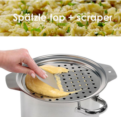 Stainless Steel Spaetzle Maker Lid with Scraper Traditional German Egg Noodle Maker Pan Pot Spaghetti Strainer...