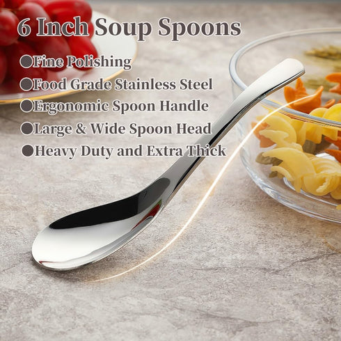 Soup Spoons,4 Pieces Stainless Steel Asian Soup Spoon 6.3 Inch Heavy-Weight Short Handle Ramen Spoons,Thickened Spoons Silverware...