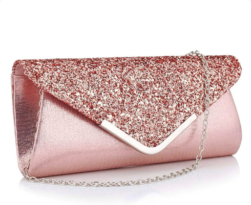 Women Glitter Sequins Envelope Evening Bag Handbag Party Bridal Clutch Purse...