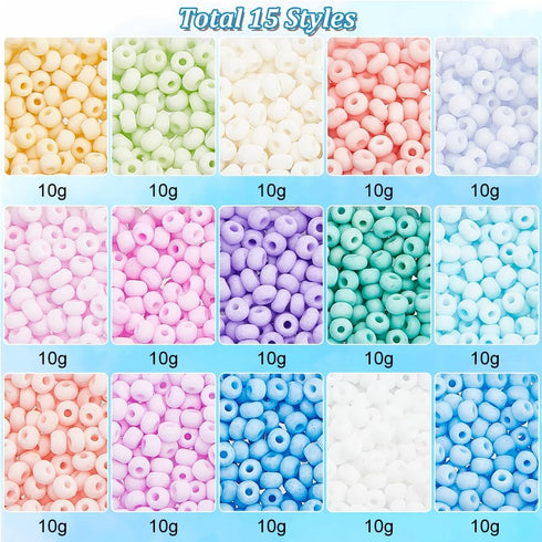 PH PandaHall 1500pcs Candy Color Seed Beads 15 Colors Glass Beads, 6/0 4mm Waist Beads Spacer Beads Tiny Glass Bead Kit for DIY Crafts Supplies Ea...