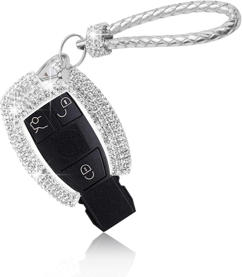 PGONE Car Key Fob Key Cover Key Chain Lady key ring with Bling Diamond crystals For Mercedes-Benz C E Class 2/3-button...