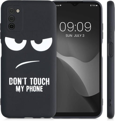 kwmobile TPU Silicone Case Compatible with Samsung Galaxy A03s - Case Soft Cover - Don't Touch My Phone White/Black...