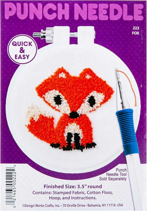Design Works Punch Needle Kit 3.5" Round-Fox...