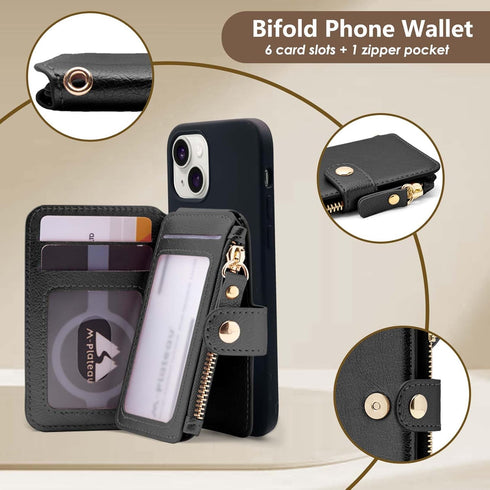 M-Plateau Small Wallet for Women Large Capacity with ID Window, Phone Wallet with 3M Adhesive Card Holder for Phone Case (Compatible with Most Sma...