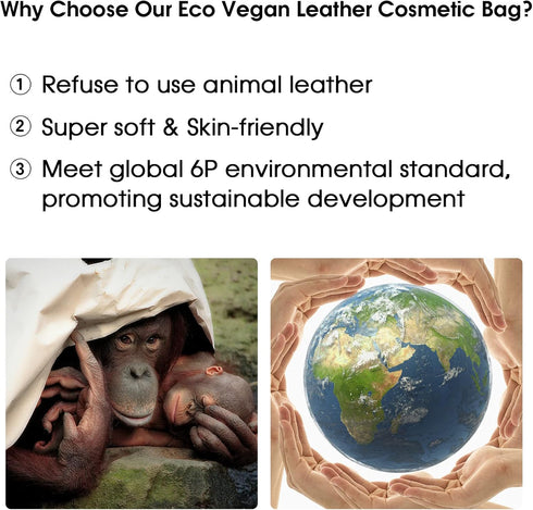 Wandering Nature Makeup Bag, Travel Make Up Organizer Cosmetic Brush Bags Case for Women in Eco Vegan Leather, Grayish Blue(Patent Pending)...