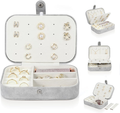 Travel Jewelry Box,Small Jewelry Organizer Boxes for Women Girls, 2 Layer Travel Jewlery Case, PU Leather Mini Portable Jewerly Storage Display Ho...