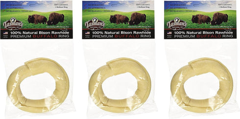 Tasman's Natural Pet All-Natural Buffalo (Bison) Collagen-Based Chews - 3 Medium Rings. Traditional Rawhide Alternative...