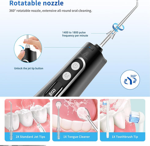 Water Dental Flosser Teeth Pick 9 Modes Cordless Electric Flosser for Teeth Cleaner Portable Rechargeable Oral Irrigator 300ML IPX7 Waterproof Flo...