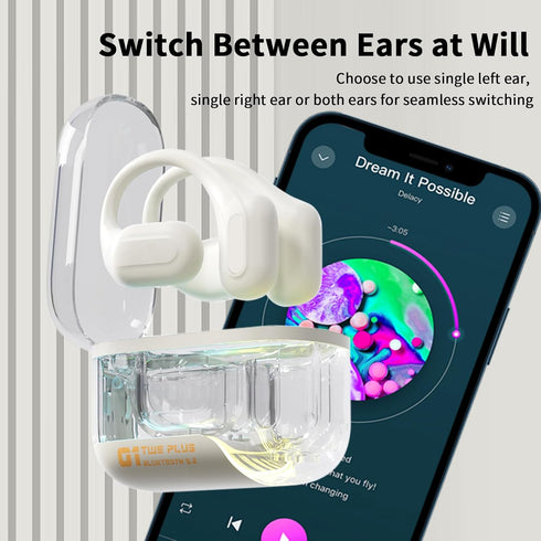 Open Ear Earbuds, Open Ear Headphones Wireless Bluetooth 5.3 with Colorful Lighting Clear Charge Station, IPX5 Waterproof Sports Earbuds for Runni...