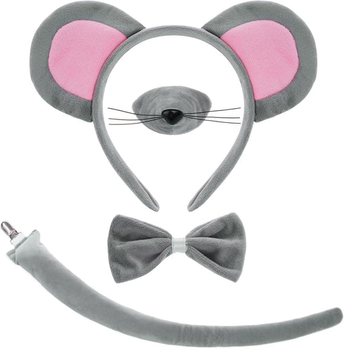 Mouse Costume Accessories Set, Mouse Ears Headband Nose Bowtie and Tail Costume Accessories for Halloween Dress Up Play Party...