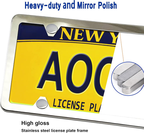 Aootf Trailer License Plate Bracket Holder- Truck/RVs/Boats Aluminum Car Tag Holder and Stainless Steel Chrome Frame, Universal License Plate Ligh...