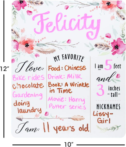 12" x 10" Boho Chic Birthday Sign/Milestone Whiteboard Style Photo Prop/Reusable Floral Dry Erase Board...