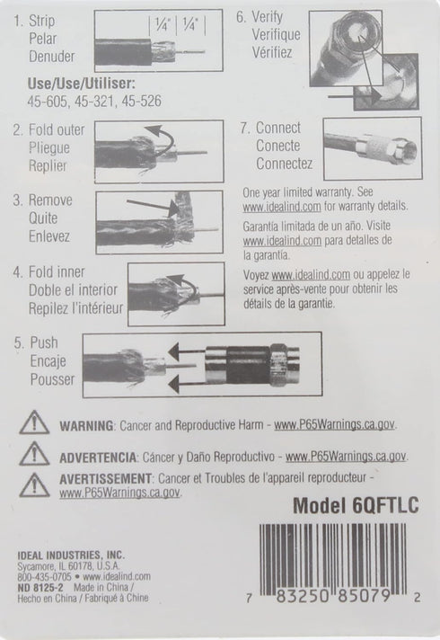IDEAL Electrical 85-079 TLC RG-6 Quad F Tool-Less Compression Connector, Fastest Coax Compression Connectors for Cable and Satellite TV Installati...