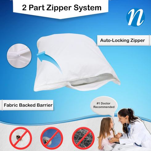 National Allergy Premium 100% Cotton Zippered Pillow Protector - Standard Size - White - 3 Pack - 300 Thread Count - Hypoallergenic Bed Pillowcase...