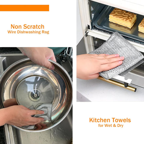 10 Pcs Non Scratch Wire Dishwashing Rag, Microfiber Cleaning Cloth for Washing Dishes, Kitchen Cleaning Rags for Wet and Dry, Kitchen Towels and D...