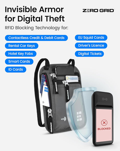 Neck Wallet for Travel & Passport Holder with RFID Blocking - Slim & Easy to Conceal Nylon Travel Pouch for men & women - Holds Phone, Cash, Cards...