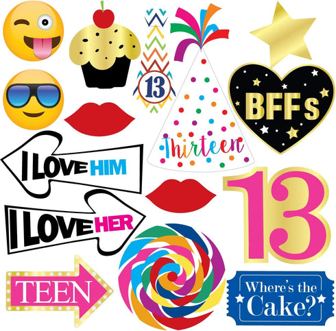 13th Birthday Photo Booth Party Props - 40 Pieces - Funny Official Teenager Birthday Party Supplies, Decorations and Favors...