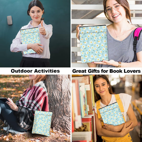 Daisy Pattern Book Lovers Gifts Waterproof Book Sleeve Book Pouch Book Protector with Zipper and Front Pocket BookCover Case for Women Girl Reader...