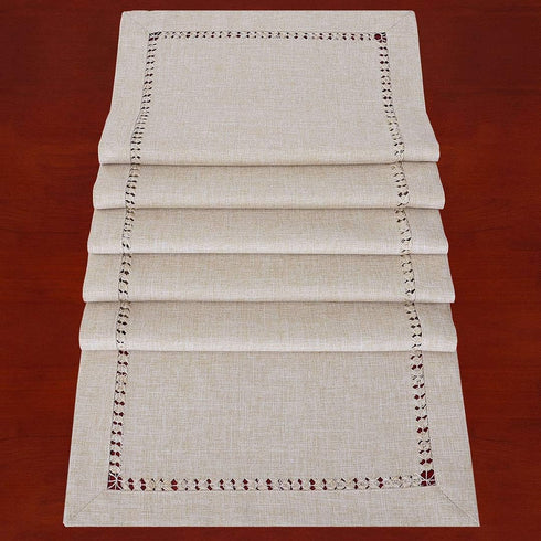 Grelucgo Handmade Hemstitched Polyester Rectangle Table Runners and Dresser Scarves, Beige 14x54 inch...