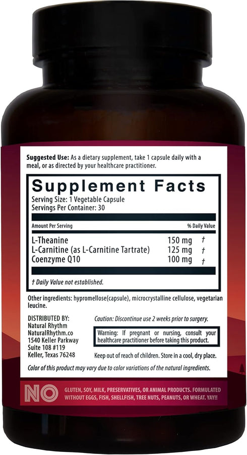 Natural Rhythm CoQ10-ZEN (Coenzyme Q10 + L-Carnitine + L-Theanine) - 30 Capsules...