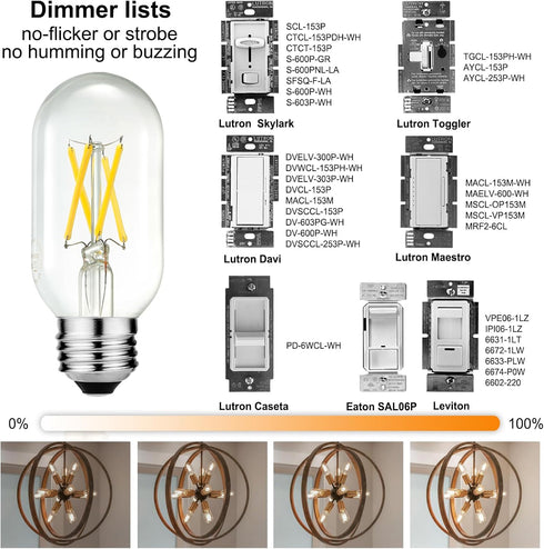 LiteHistory E26 Edison Bulb 6W Equivalent E26 LED Bulb 60 Watt Dimmable Neutral White 4000K E26 Light Bulb AC120V 600lm Tubular T14 T45 LED Bulb f...