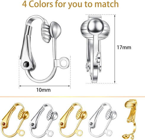 Clip on Earring Converter Earring Clip Backs on Earring Findings with Easy Open Loop Earring Backs Pierced Parts with Storage Box, 4 Colors (24 Pi...