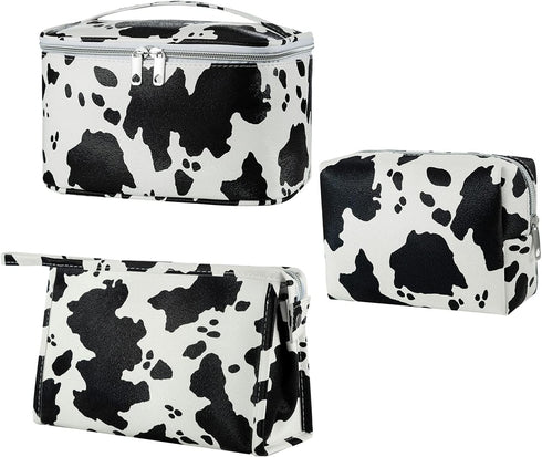 Makeup Bag Set Cosmetic Bag 3 Pieces Small Makeup Bags for Women with Cow Animal Milk Mini Cute style Travel Pouch Bags...