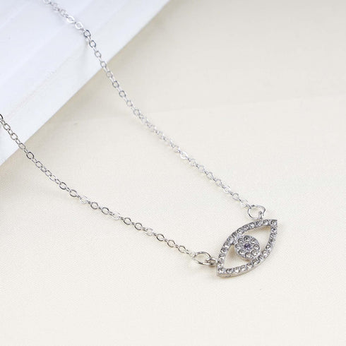 Bohemia Cz Evil Eye Necklace Crystal Eye Pendant Necklace Pave Evil Eye Choker Necklace Silver Lucky Eye Halo Necklace Jewelry for Women and Girls...