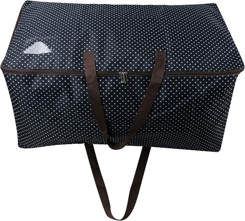 27.5 X 16.5 X 13.8, 3-Side Zip Open Storage Bag with Handles for Christmas Trees, Party Ornament Decorations Organizer Bags, Black Dots...