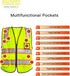 PACIFIC 10 Pockets Safety Vest for Men, 3M High Visibility Reflective Strips with Pockets and Zipper, ANSI Class 2, Yellow, Medium...