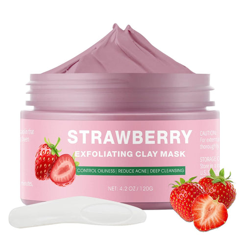 Strawberry Clay Mask for Face, Pink Clay Facial Mask Skin Care Improve Blackheads Acne Dark Spots, Deep Cleansing Face Mask Control Oil and Refini...