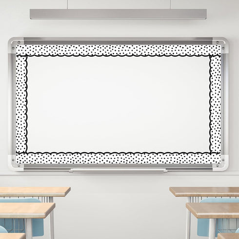 Whaline 65.6ft Dot Bulletin Board Borders White Black Dot Die-Cut Rolled Border Trim for School Classroom Office Chalkboard Decoration, 2 Rolls...