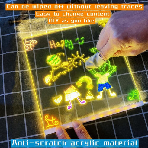 CAPOT Acrylic Dry Erase Board with Light 5.9 X 5.9” Light up Dry Erase Board with Stand as a Glow Memo LED Letter Message Board Led Note Board Whi...