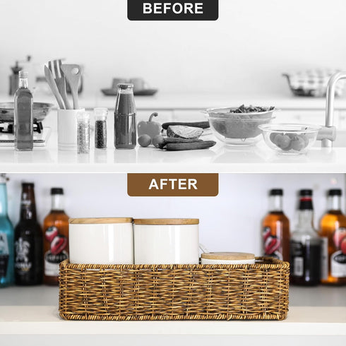 Small Wicker Baskets, Wicker Toilet Basket Tank Topper?Toilet Paper Basket for Back of Toilet Tank Top, 1-Pack...