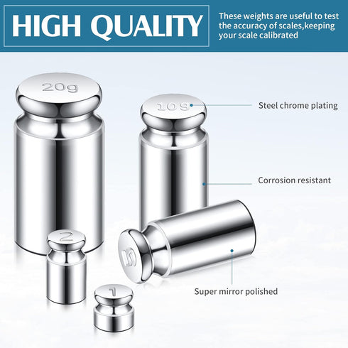 TOODOO 1g 2g 5g 10g 20g Gram Set for Digital Scale Balance and 1 Piece Calibration Weight Tweezer, Silver...