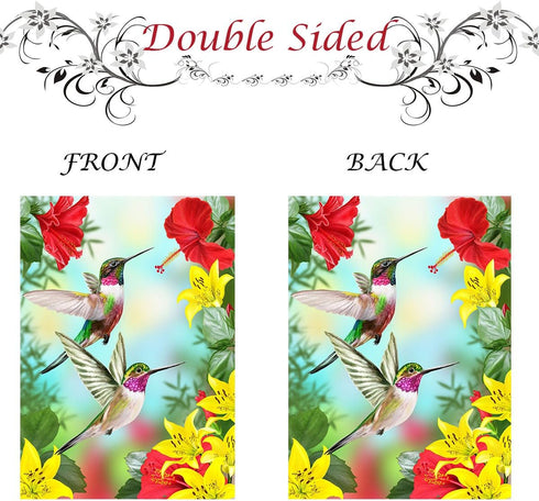 ALAZA Hummingbirds Red Flower Hibiscus Yellow Lilies Birds Small Garden Yard Flag 12" x 18" Twin Sides, Tropical Flower Leaves Birds Decorative Fl...