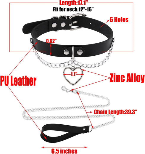 2Pcs Love Heart Charm Soft Blue Faux Leather Collar and Leash Chain Set for Women Pet Sexy Cute Cosplay Toys Gift...