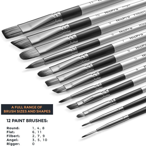 Nicpro 12 PCS Acrylic Paint Brushes Adult Art Paint Brush Set for Watercolor Oil Gouache Face Body Craft Miniatures Painting,Paintbrushes...